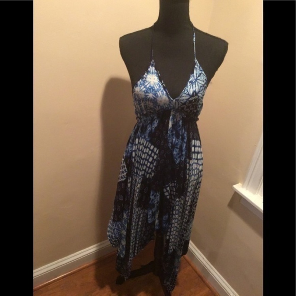 Indigo Blue Floral Halter Dress Size S